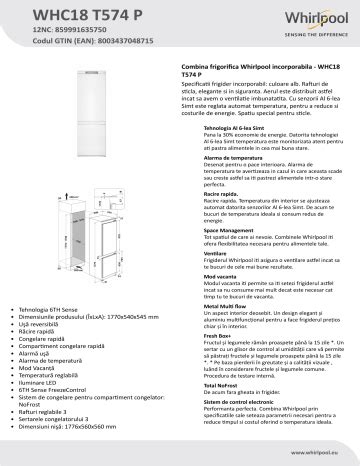 Whirlpool WHC18 T574 P Fridge Freezer Combination Fisa De Date A