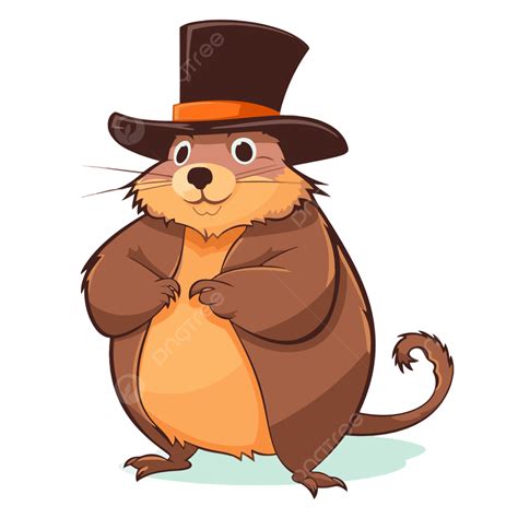 Punxsutawney Phil Vector Sticker Clipart Cartoon Groundhog Wearing A