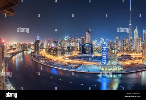 Dubai Panoramic View From Top At Night Stock Photo Alamy