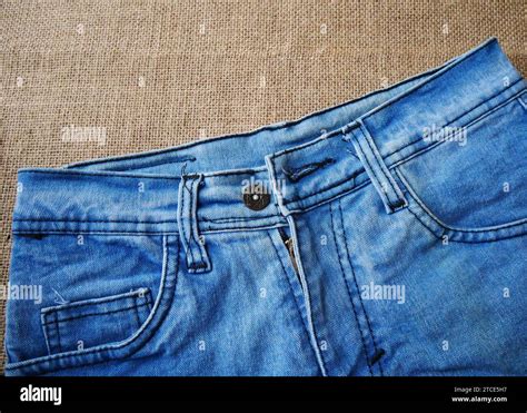 Blue Jeans Back View On Burlap Background Jeans Texture Fashion Denim