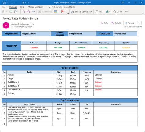 Project Status Update Email Template