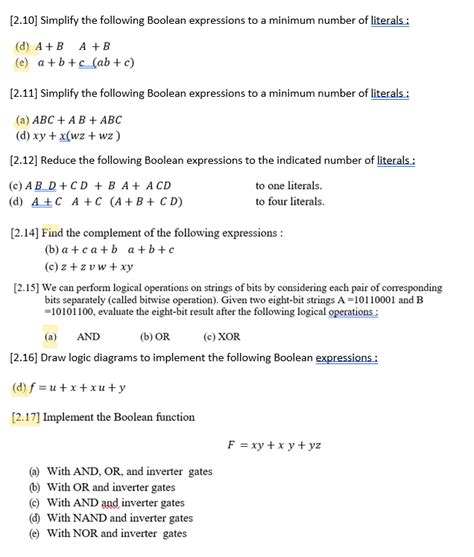 Solved 2 10 Simplify The Following Boolean Expressions To Chegg