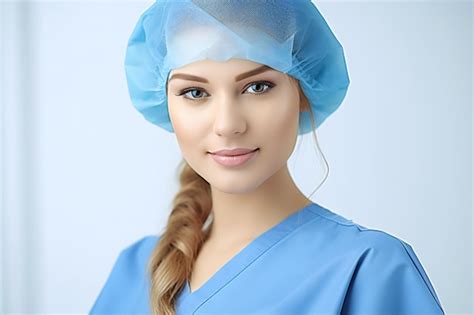 Premium Photo Portrait Of A Beautiful Young Female Surgeon Wearing A