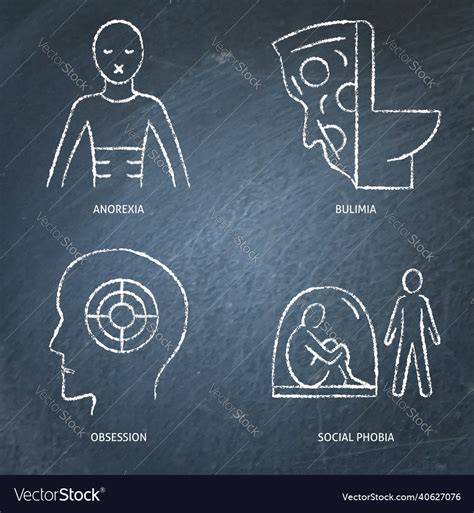 Chalkboard Mental Disorders Icon Set In Line Style