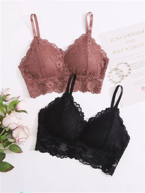 2pack Floral Lace Bra Set Shein