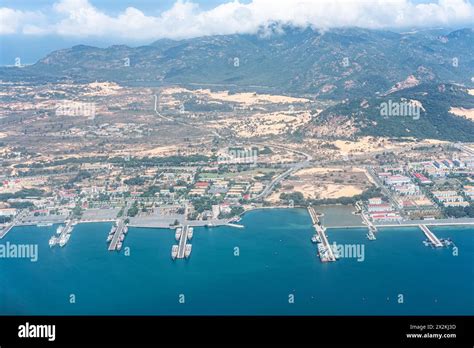 Aerial View Of Cam Ranh Coastal Landscape Vietnam Container Ships At