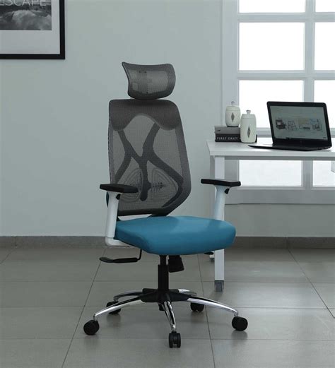 Buy Zodiac Breathable Mesh Ergonomic Chair In Teal White Colour With