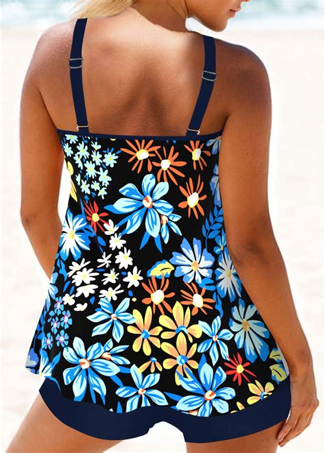 Circular Ring Floral Print Multi Color Tankini Top Usd