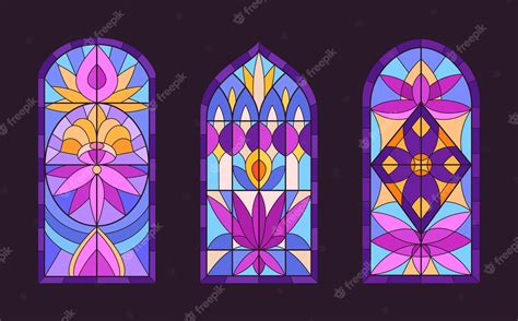 Premium Vector Arch Stained Glass Windows Church Mosaic Windows Cathedral Stained Glasses