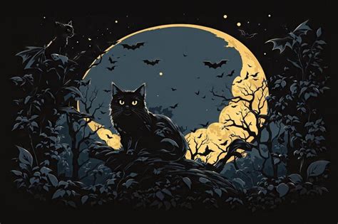 Premium AI Image Black Cat And Halloween Moon Ai Generative