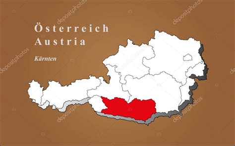 mapa austriaco en 3d sobre fondo marrón carintia destacó austria mapa