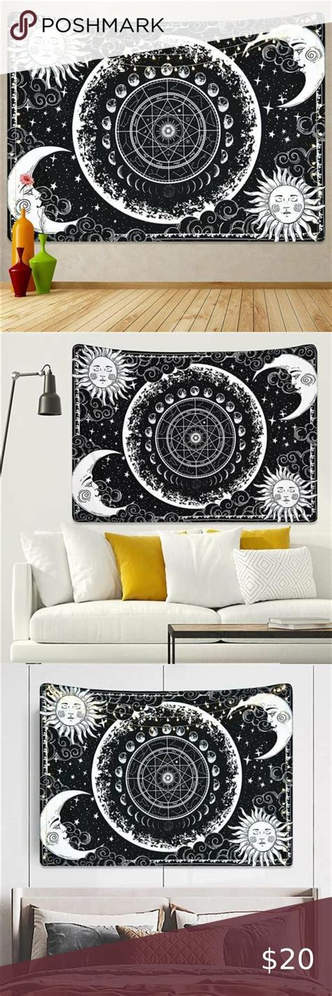 Moon Tapestry Moon Phase Tapestries Black And White Tapestry Sun And