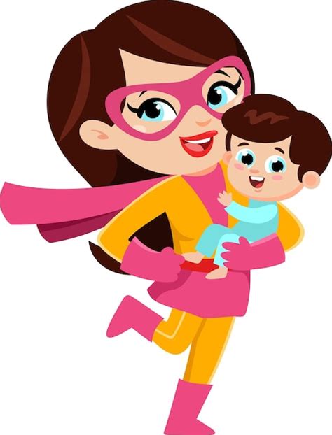 Premium Vector Super Hero Mom Carrying Her Son Cartoon Characters