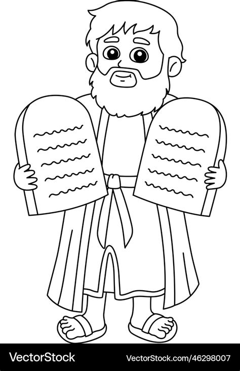 Moses With 10 Commandments Isolated Coloring Page Vector Image