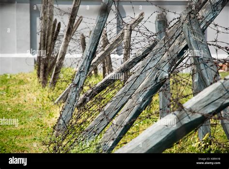 Barbed Wire And Barricade Fence In Concentration Camp In Nis Serbia