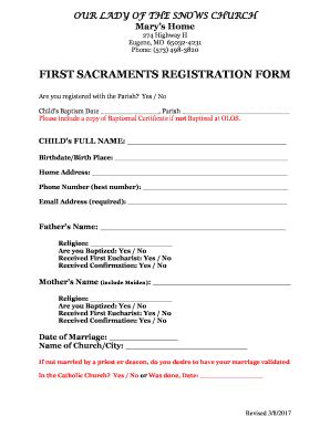 Fillable Online Olosmaryshome First Sacraments Registration Form Our