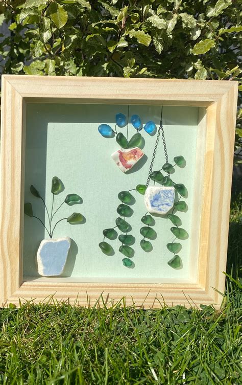 Plant Art Sea Glass Plant Art Sea Glass Art Home Decor Etsy