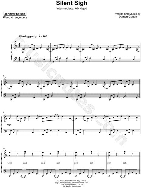 Jennifer Eklund Silent Sigh Intermediate Abridged Sheet Music Piano Solo In C Major