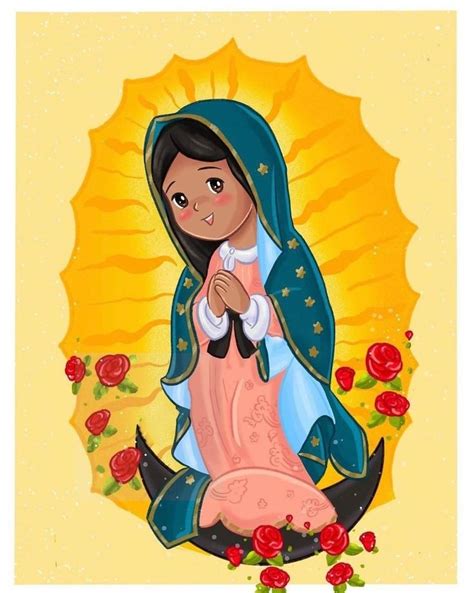 An Image Of The Virgin Mary With Roses On It