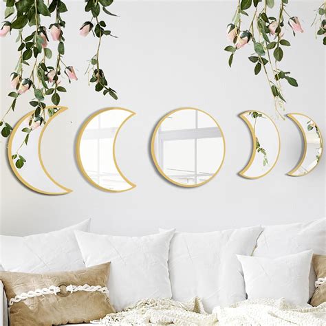 Bohemian Moon Phase Mirror Set For Spiritual Room Decor Glass Moon