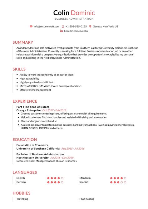 Business Administration Resume Sample In 2025 Resumekraft