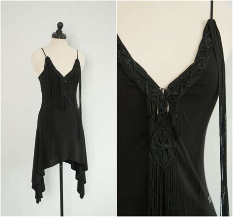 Y K Lbd Black Lingerie Slip Dress With Long Fringe Size Xs Etsy