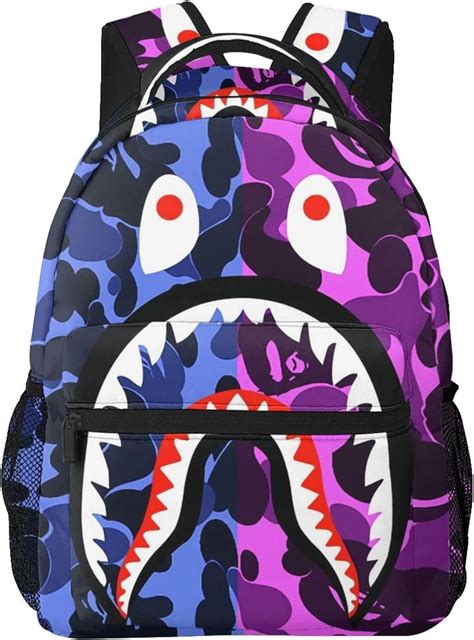 Shark Teeth Blue Pink Camo Backpacks Travel Laptop Daypack School Bags For Teens Men Women