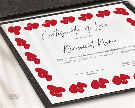 Love Certificate Template Valentines Day T For Him Or Her Etsy