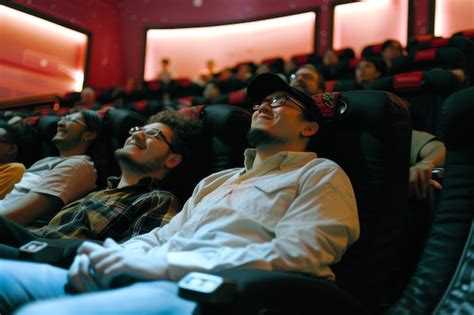 Happy Gay Couple Watching Movie At Cinema Premium AI Generated Image