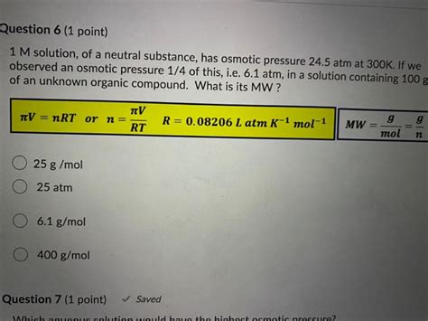 Solved Question 6 1 Point 1 M Solution Of A Neutral