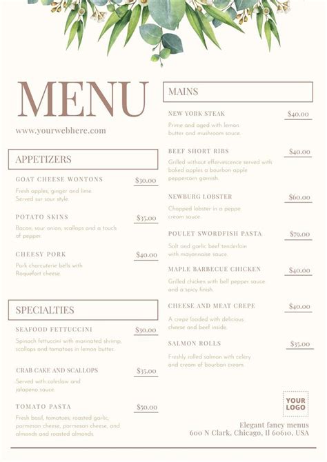 New Fancy Menu Templates To Edit Commercial Restaurant Menu Card Main