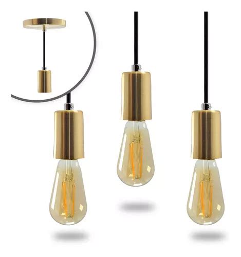 Kit Iluminar Ambiente Pendente Soquete Copinho E Dourado Led St