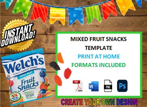 Mixed Fruit Snacks Wrapper Template Etsy België