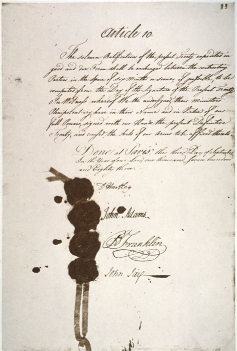 Treaty Of Paris 1783 Nlast Page Of The Duplicate Of The Treaty Of Paris Signed 3 September 1783