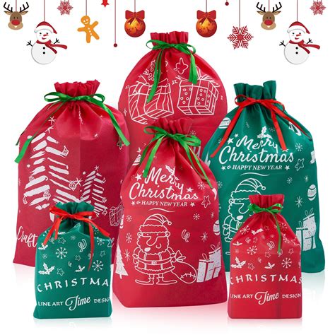 Huryfox Christmas Drawstring Gift Bags Pcs Santa Sack Large And