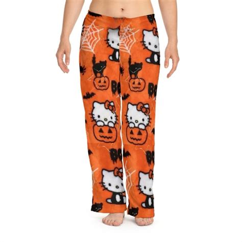 Halloween Sanrio Hello Kitty Pajama Pants Anime Fleece Double Elastic Fabric Soft Trousers Women