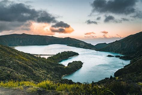 Beautiful Panoramic View Of Lagoa Do Fogo Lake Of Fire In Sao Miguel