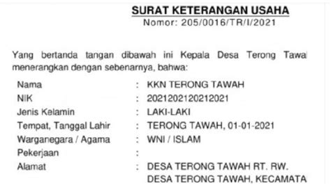 Contoh Surat Keterangan Usaha Kur Bri Lengkap Cara Dan Syarat