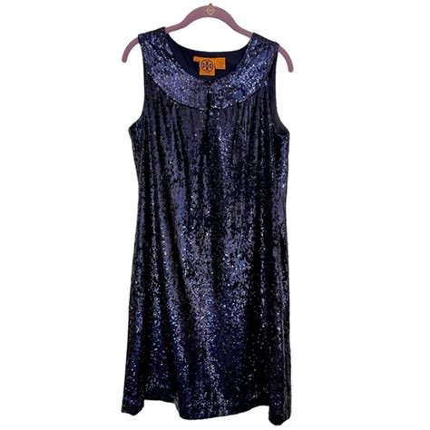 Tory Burch Dresses Tory Burch Kylie Silk Sequined Navy Blue Sheath