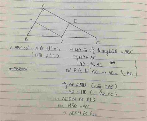 Toán Lớp 8 cho tam giac ABC vuông tại A gọi D M E lần lượt là trung