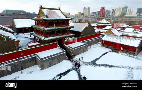 Aerial view of the Mukden Palace, also known as the Shenyang Imperial ...