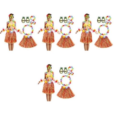 4 Sets Hawaiian Costume Luau Outfits Hawaiian Outfits Grass Skirt