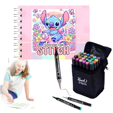 Kit Livro De Colorir - Kit Livro De Colorir Stitch Estilo Bobbie Goods 50 Folhas 180g Com 24 ...