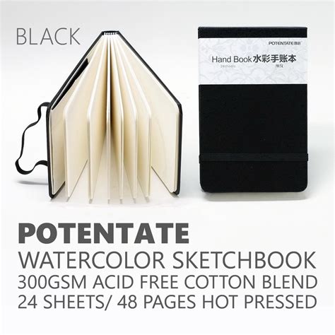 POTENTATE BLACK Watercolor Sketchbook Journal Sketchpad Gsm HOT PRESSED Shts Pgs Cott