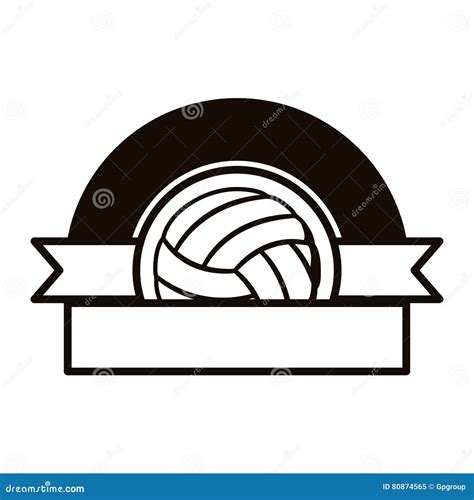 Gray Scale Emblem Half with Volleyball Ball and Ribbon Stock Vector ...