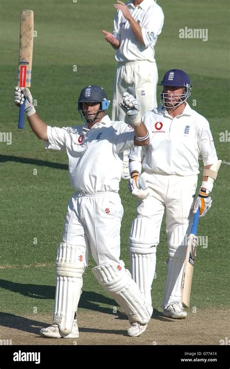 England Captain Nasser Hussain Celebrates His Century With Alec