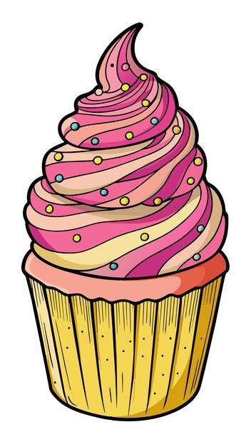 Um Desenho De Um Cupcake Cobertura Rosa E Amarela E As Palavras