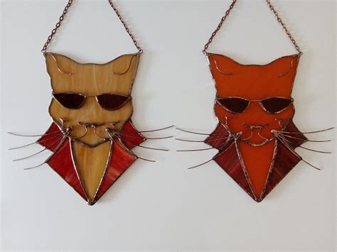 Stained Glass Cat Stained Glass Cat Suncatcher Stained Glass Etsy