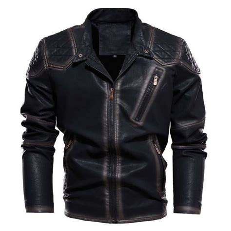 Homme Veste en Simili Cuir Manteau Coupe Vent Moto Rétro tyle Zipped