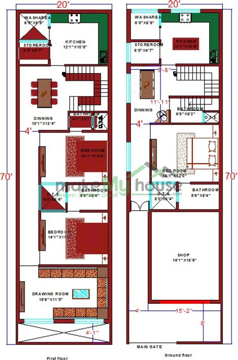 Buy 20x70 House Plan 20 By 70 Elevation Design Plot Area Naksha